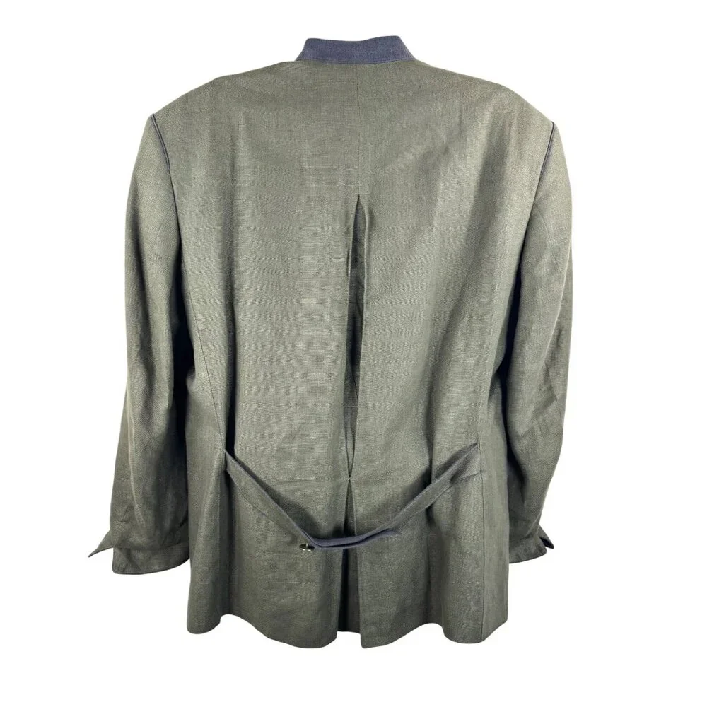 Lodenfrey Linen academia‎ embroidered military blazer olive 90s sz 46(L/XL)